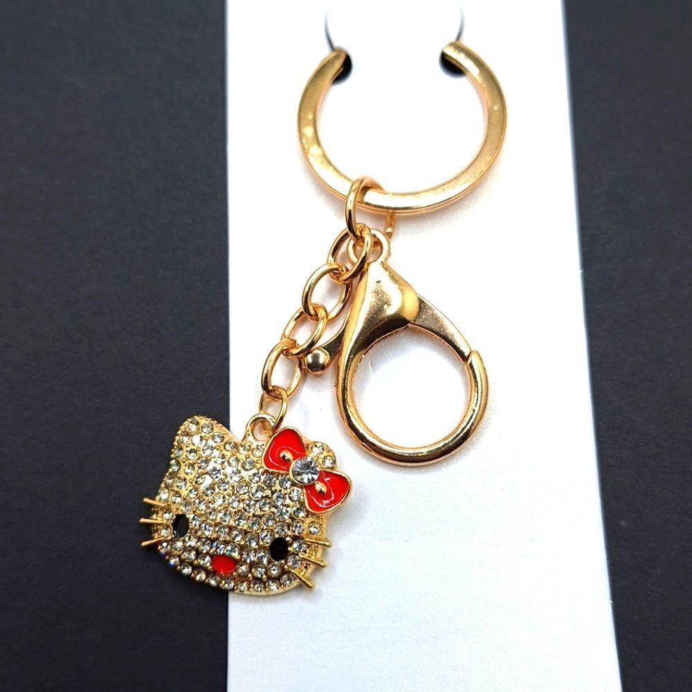 Gold Rhinestone Hello Kitty bow keychain bag charm